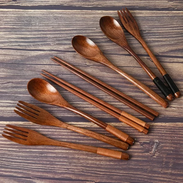 3-Piece Natural Wood Tableware Set - Image 6