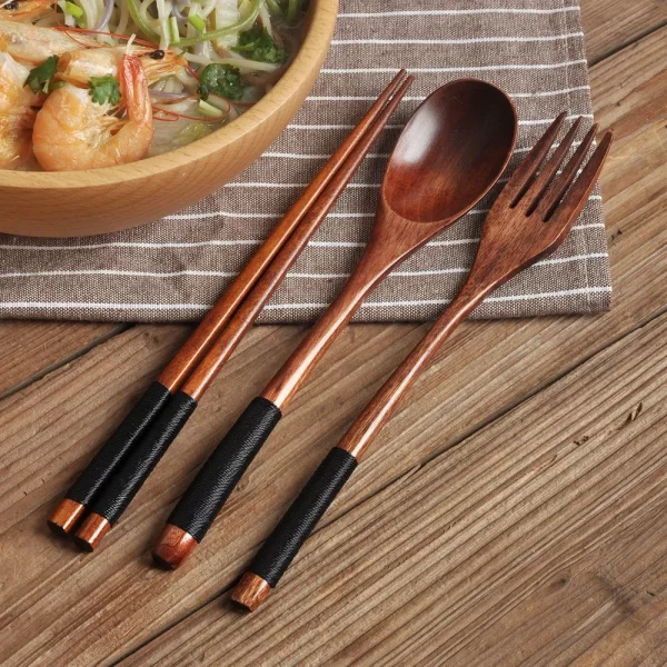 3-Piece Natural Wood Tableware Set