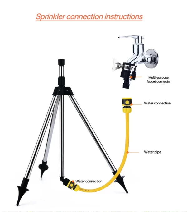 360° Rotating Garden Sprinkler with Adjustable Stainless Steel Tripod - Image 3
