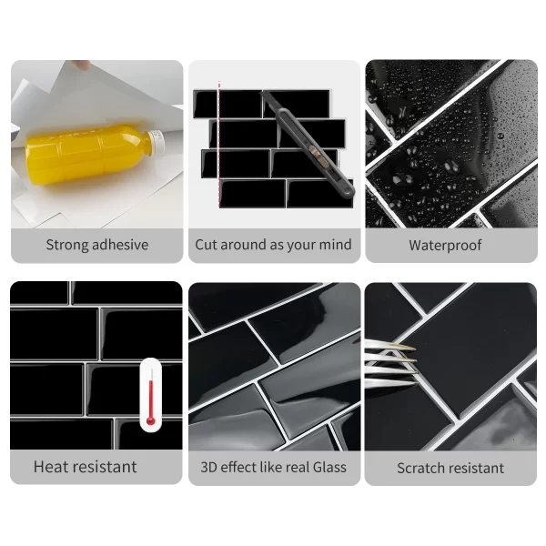 10-Piece Waterproof 3D Peel & Stick Wall Tile Stickers - Image 5