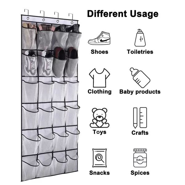 Over-the-Door Shoe Rack with 24 Mesh Pockets - Image 3