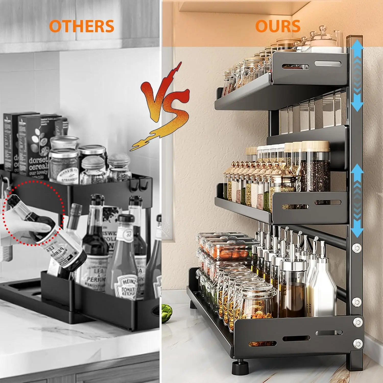 2 & 3-Tier Adjustable Black Spice Rack - Image 3