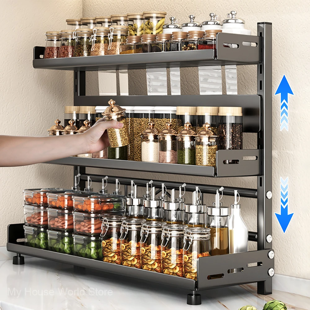 2 & 3-Tier Adjustable Black Spice Rack