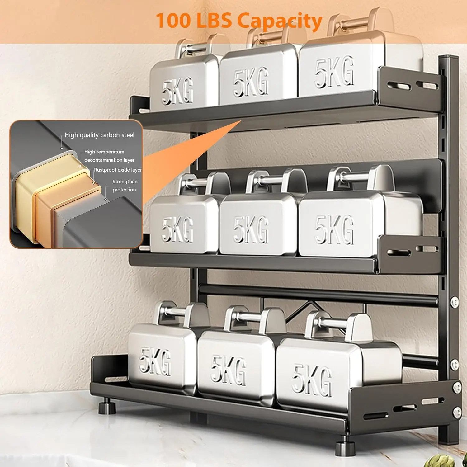 2 & 3-Tier Adjustable Black Spice Rack - Image 4