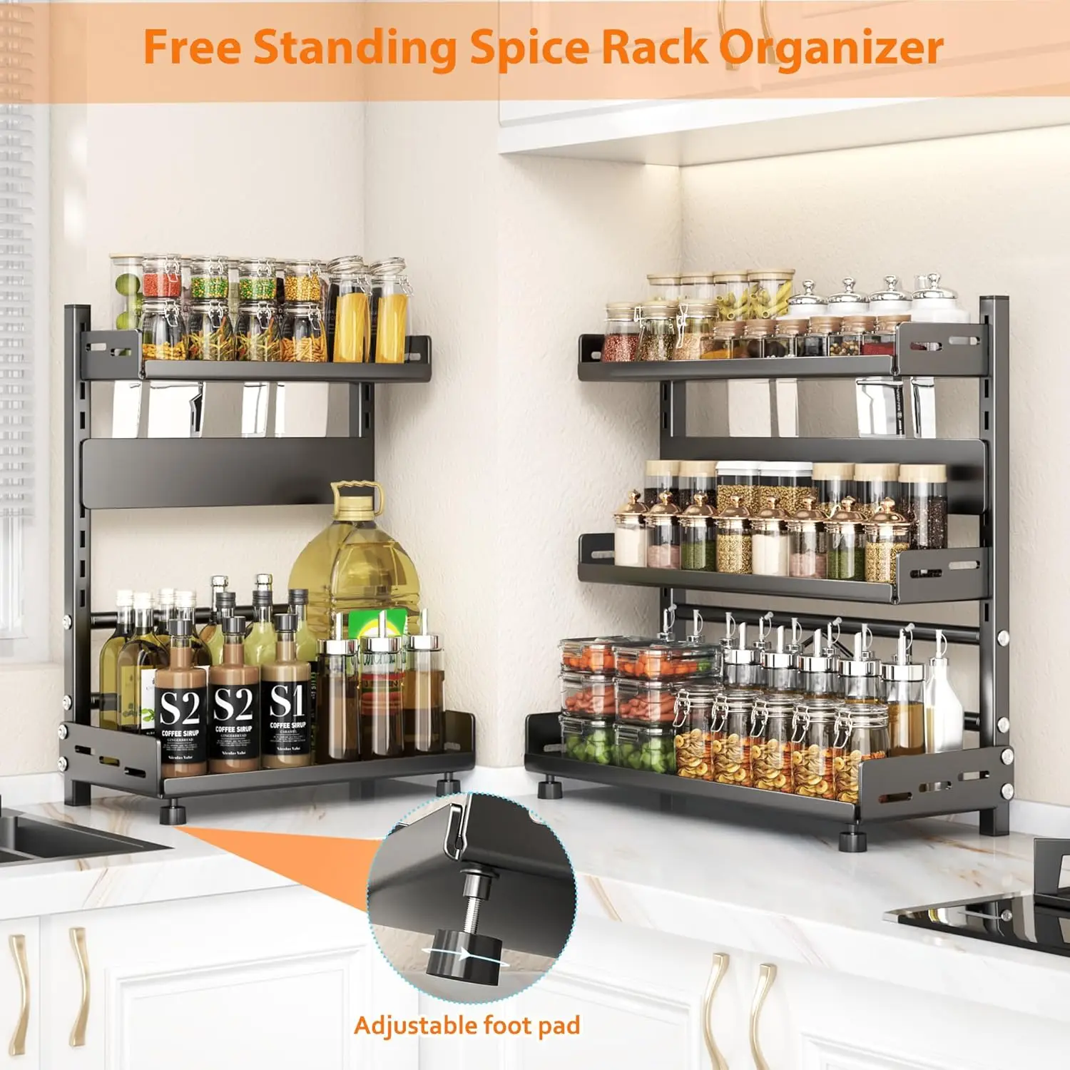 2 & 3-Tier Adjustable Black Spice Rack - Image 2
