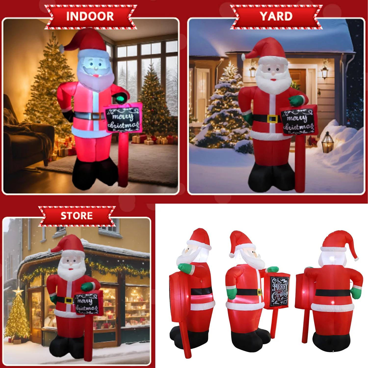 6ft Outdoor Inflatable Santa Claus with LED Sign - Image 3