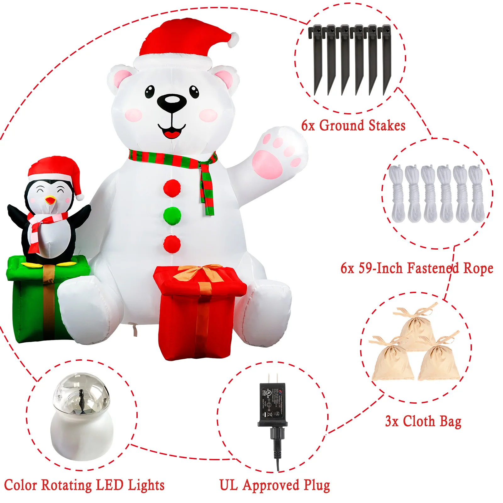 6FT Polar Bear & Penguin LED Inflatable – Outdoor Christmas Decor - Image 3
