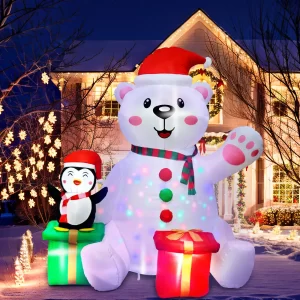 6FT Polar Bear & Penguin LED Inflatable – Outdoor Christmas Decor