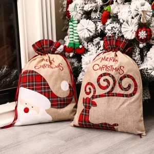 Luxury Christmas Drawstring Gift Bag – Elk & Santa Designs