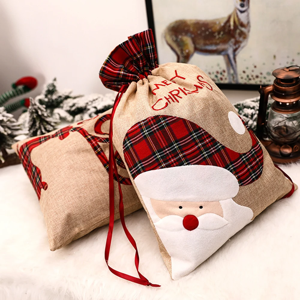 Luxury Christmas Drawstring Gift Bag β Elk & Santa Designs - Image 3