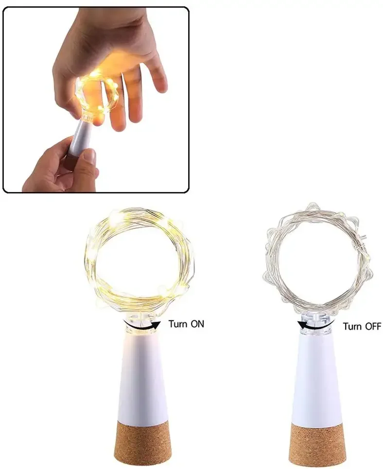LED Cork Bottle Fairy Lights – USB Rechargeable, White/Warm/RGB - Image 2