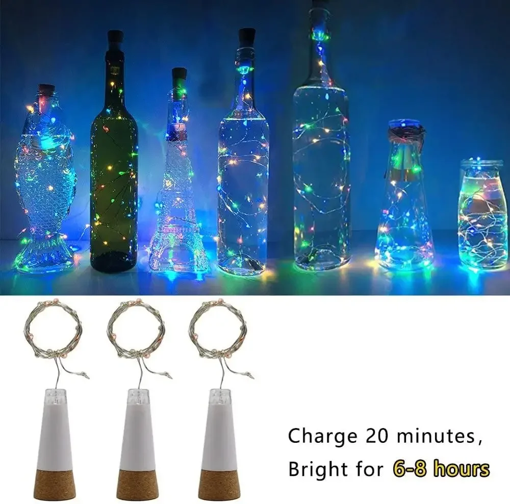 LED Cork Bottle Fairy Lights – USB Rechargeable, White/Warm/RGB - Image 4