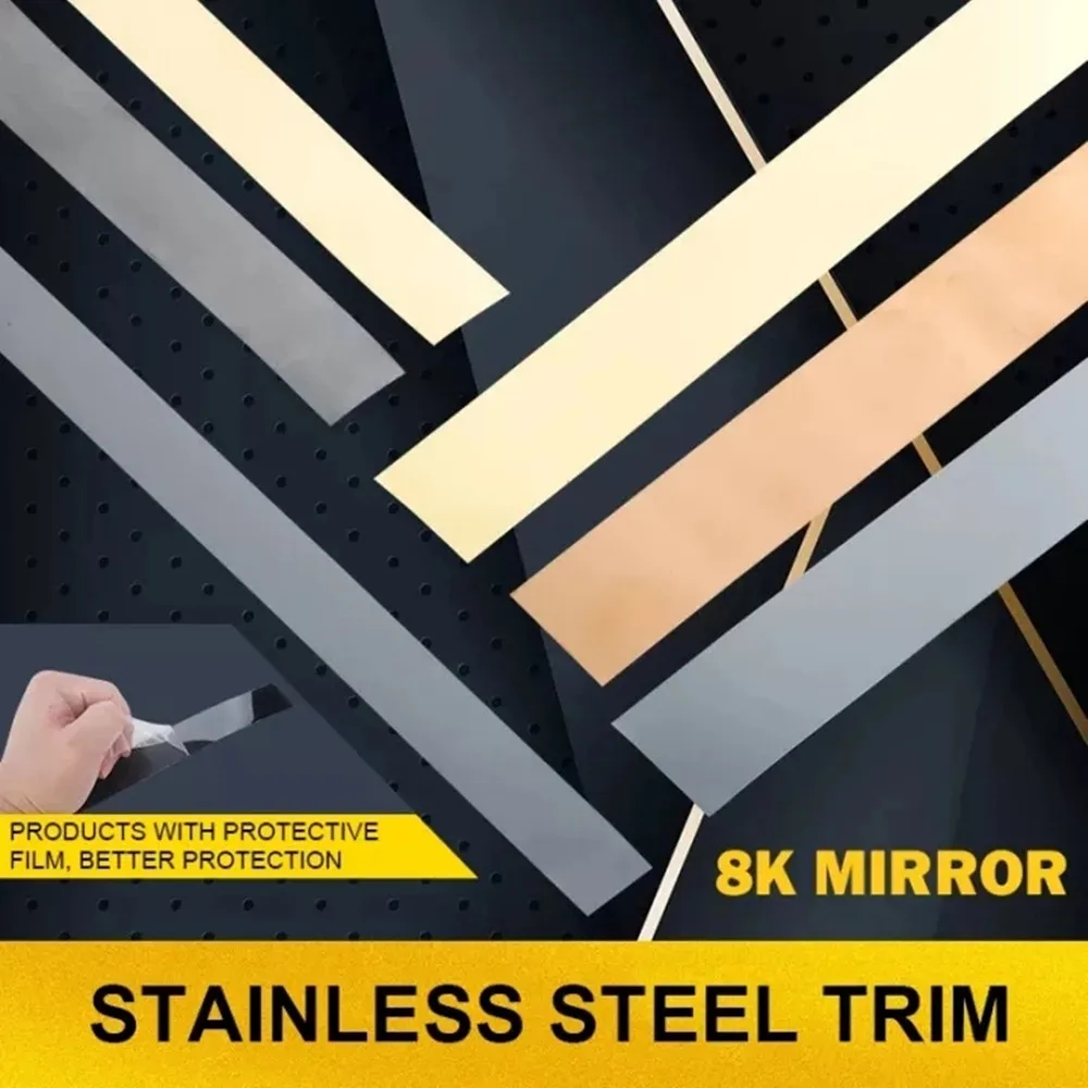 Stainless Steel Wall Strip – Self-Adhesive Mirror Edge Décor - Image 2