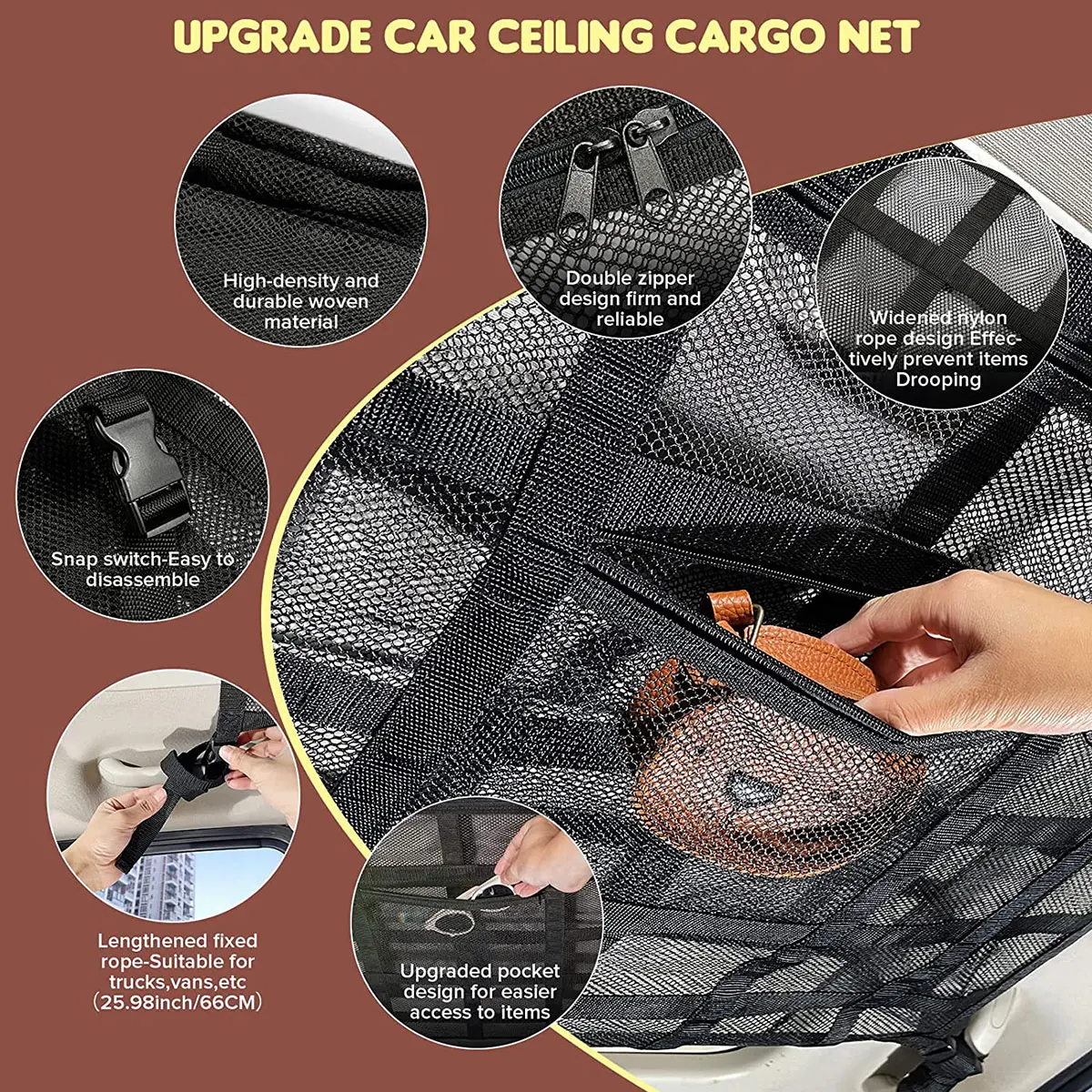 Car Ceiling Cargo Net Storage Organiser - Image 4