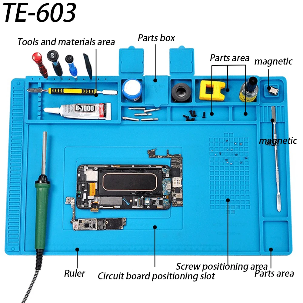 Magnetic Silicone Soldering Mat – 500°c Heat Resistant, Anti-Static & Non-Slip Repair Station for Electronics