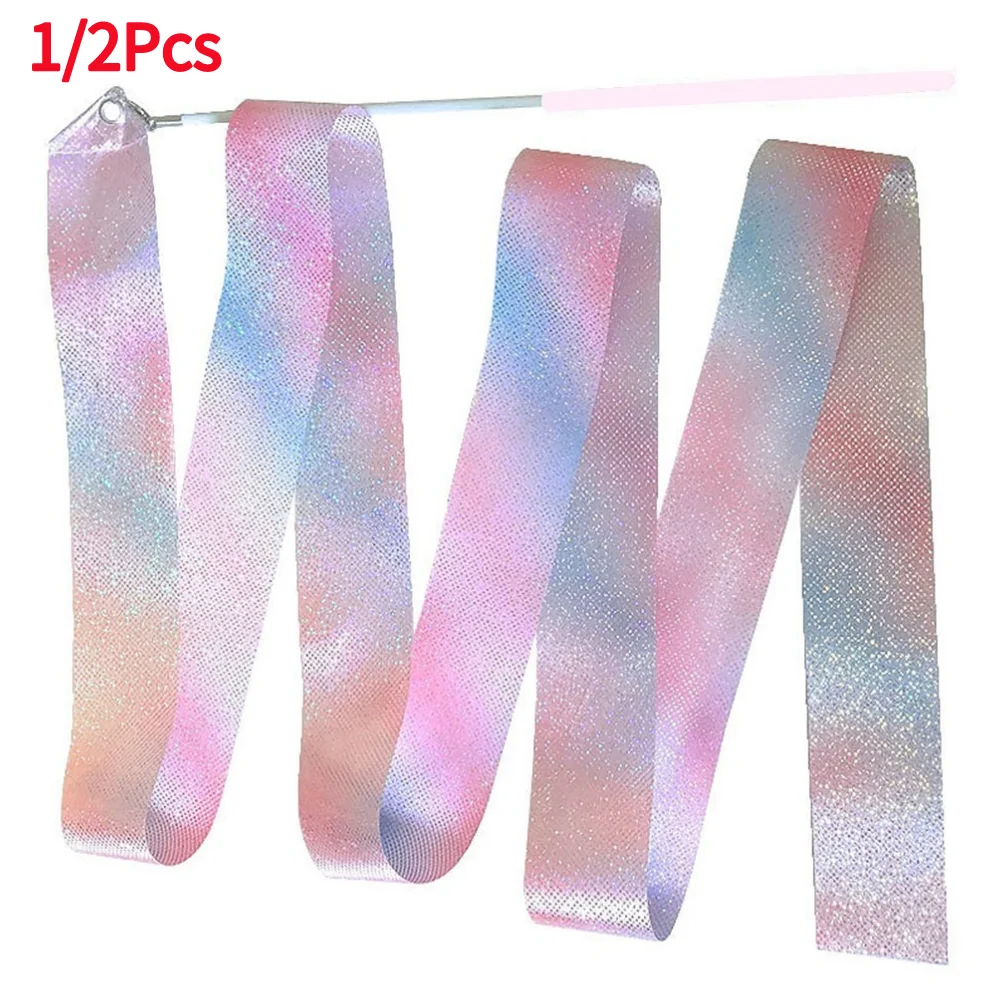 Flashing Glitter Dance Ribbon – 2M/4M Gymnastics & Ballet Twirling Stick